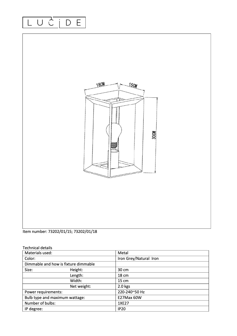 Page 1 de la notice Manuel utilisateur Lucide Thor 73202/01/18