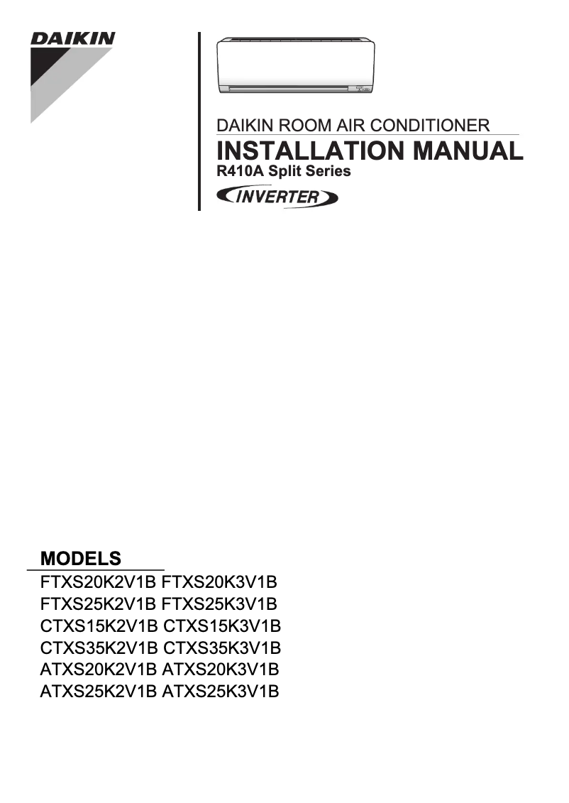 Page 1 de la notice Guide d'installation Daikin FTXS25K2V1B