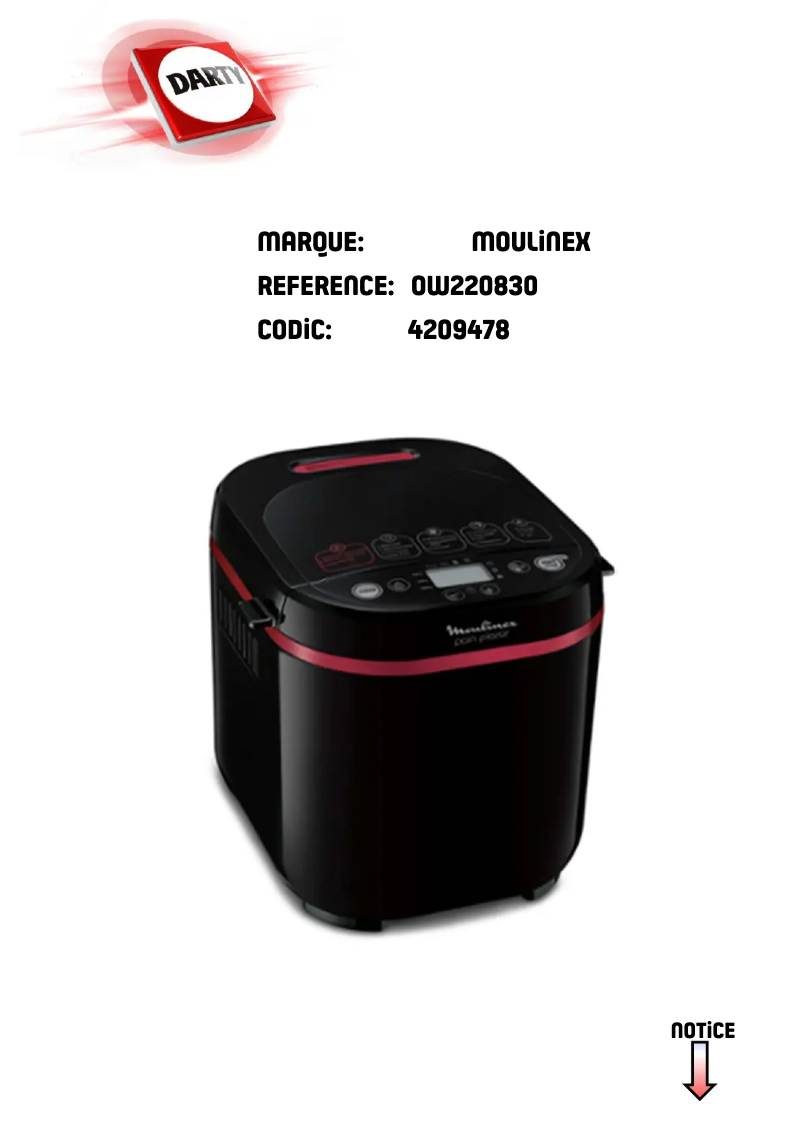 Page 1 de la notice Manuel utilisateur Moulinex OW220830
