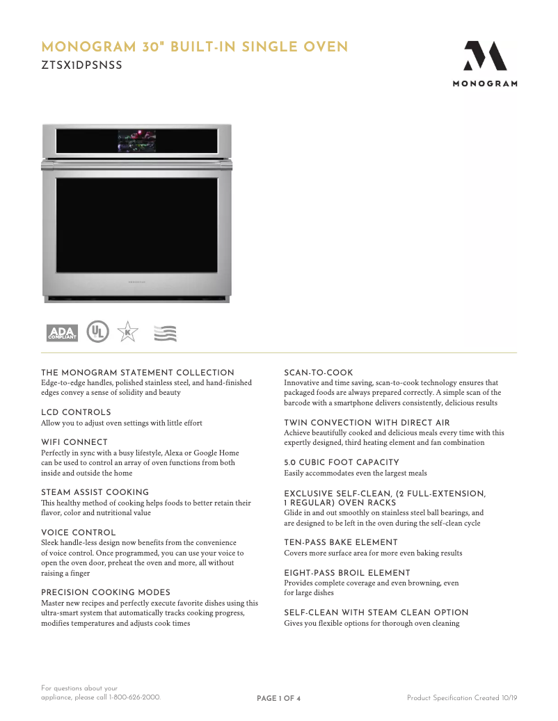 Page 1 de la notice Fiche technique Monogram ZTS90DPSN