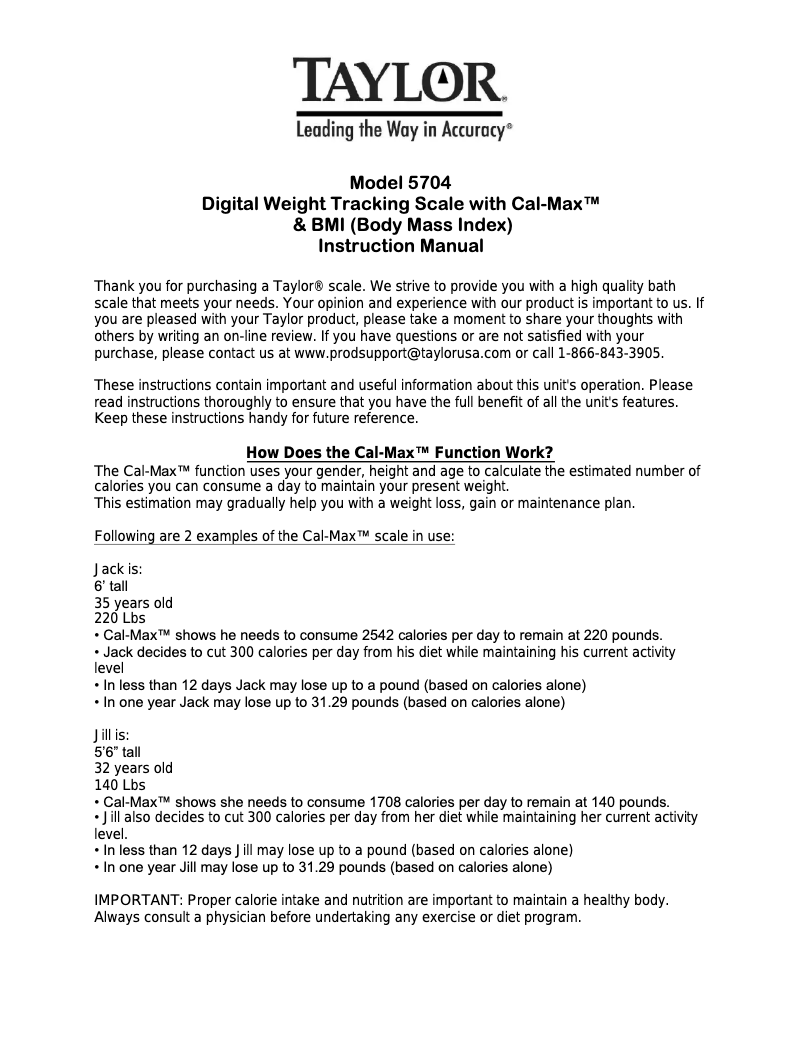 Page n°1 - Manuel utilisateur Taylor 5704