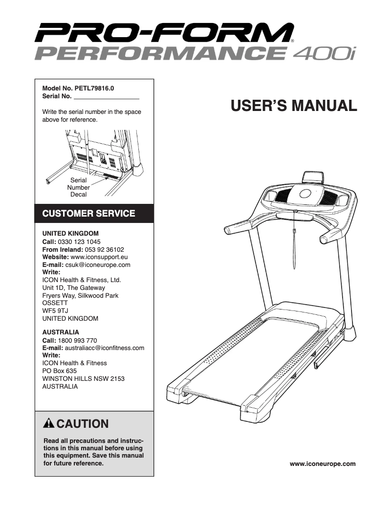 Page 1 de la notice Manuel utilisateur ProForm Performance 400i