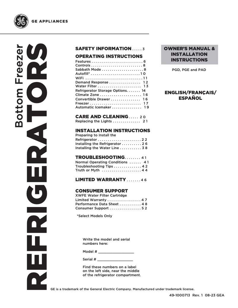 Image de la première page du manuel de l'appareil PGE29BYTFS