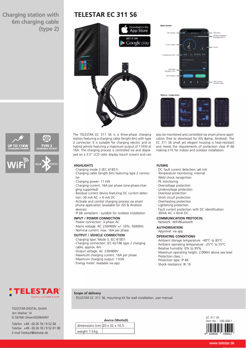 Page 1 de la notice Fiche technique Telestar EC 311 S6