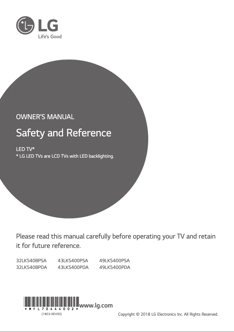 Image de la première page du manuel de l'appareil 43LK5400PSA