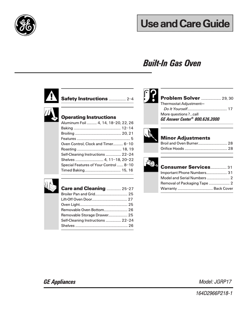 Image de la première page du manuel de l'appareil JGRP17BEWBB