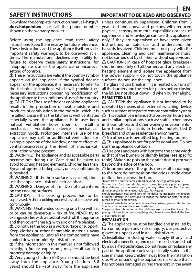 Page n°1 - Manuel utilisateur Whirlpool GMW 6422/IXL