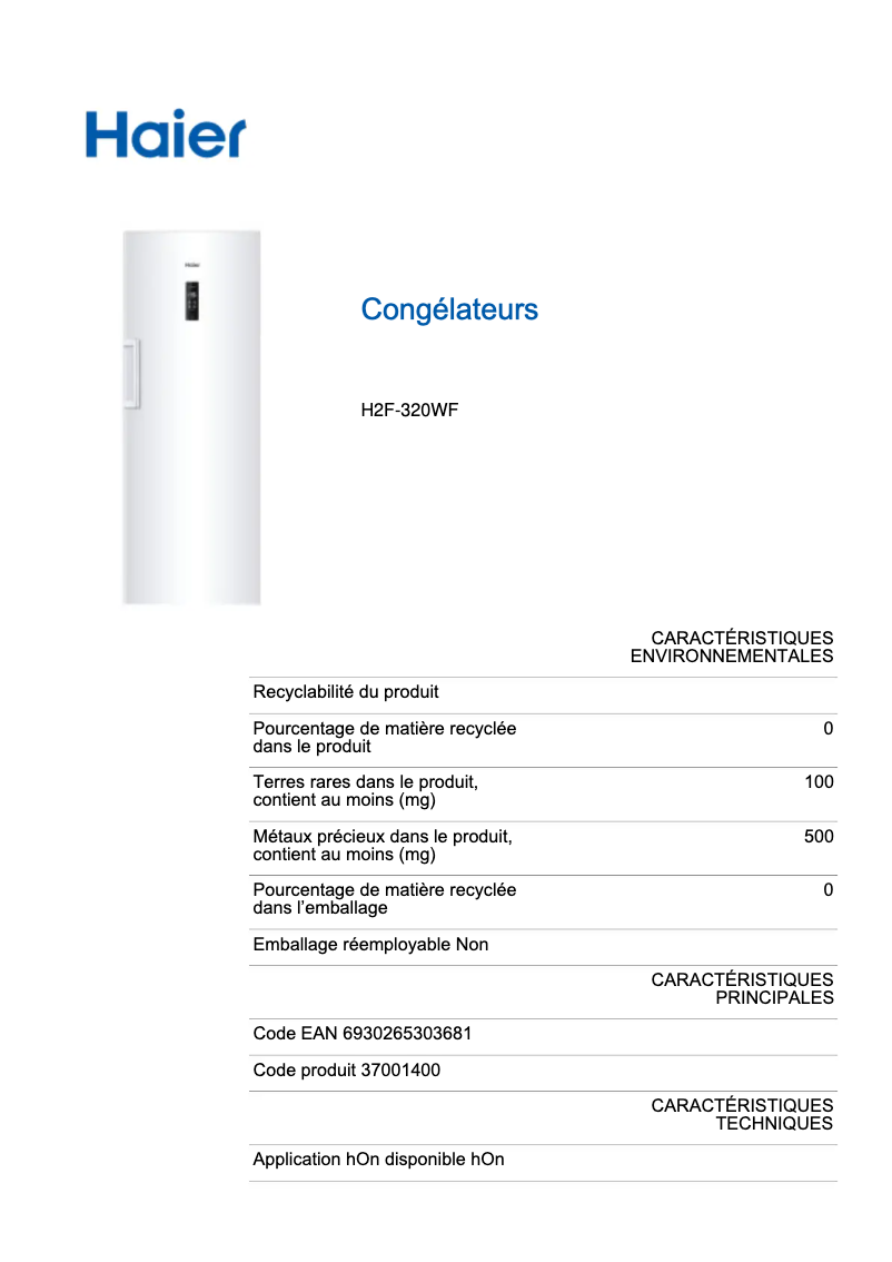 Image de la première page du manuel de l'appareil H2F-320WF