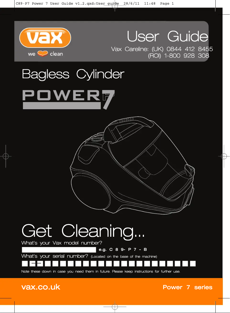 Page 1 de la notice Manuel utilisateur Vax Power 7