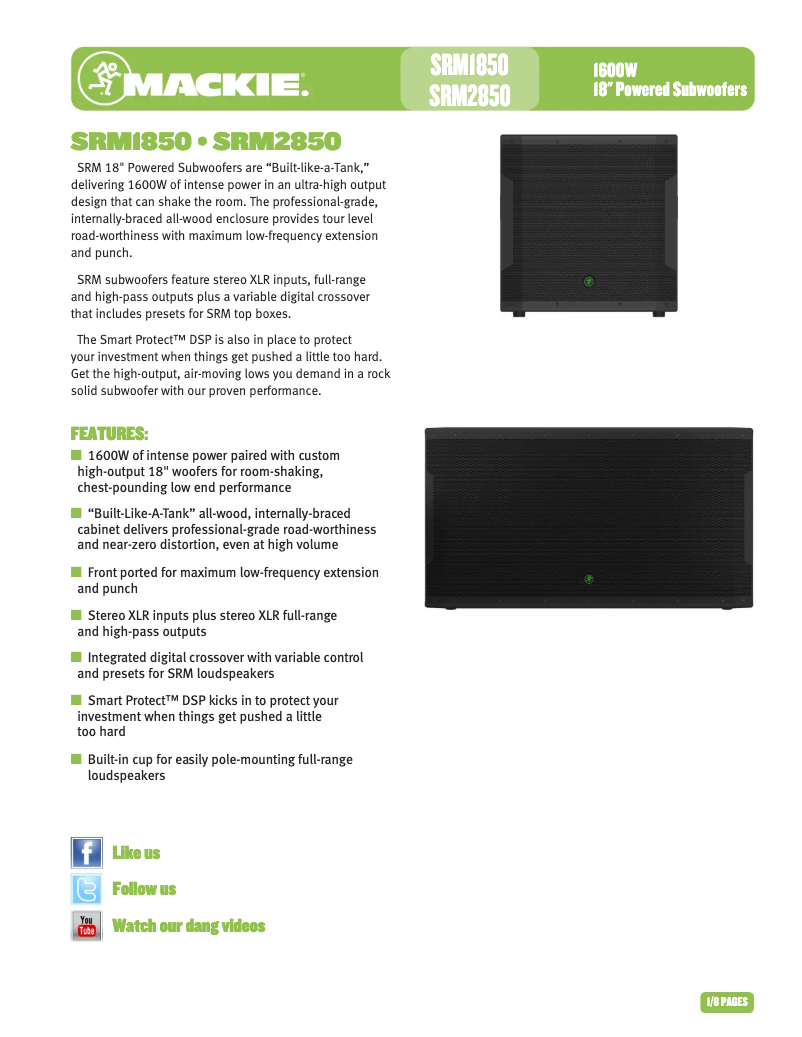 Page 1 de la notice Fiche technique Mackie SRM1850