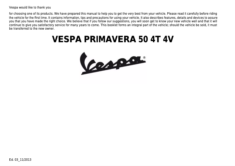 Imagen de la primera página del manual del dispositivo Primavera 50 4T 4V (2013)