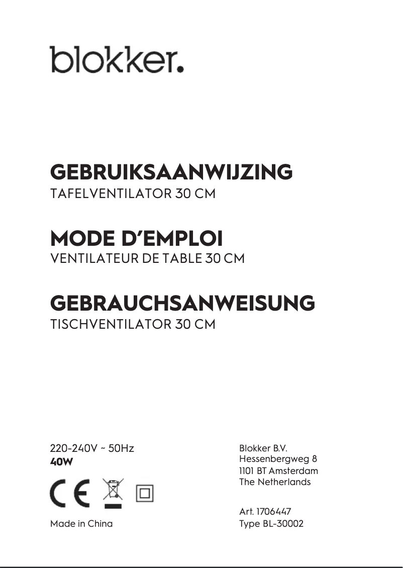 Page 1 de la notice Manuel utilisateur Blokker BL-30002