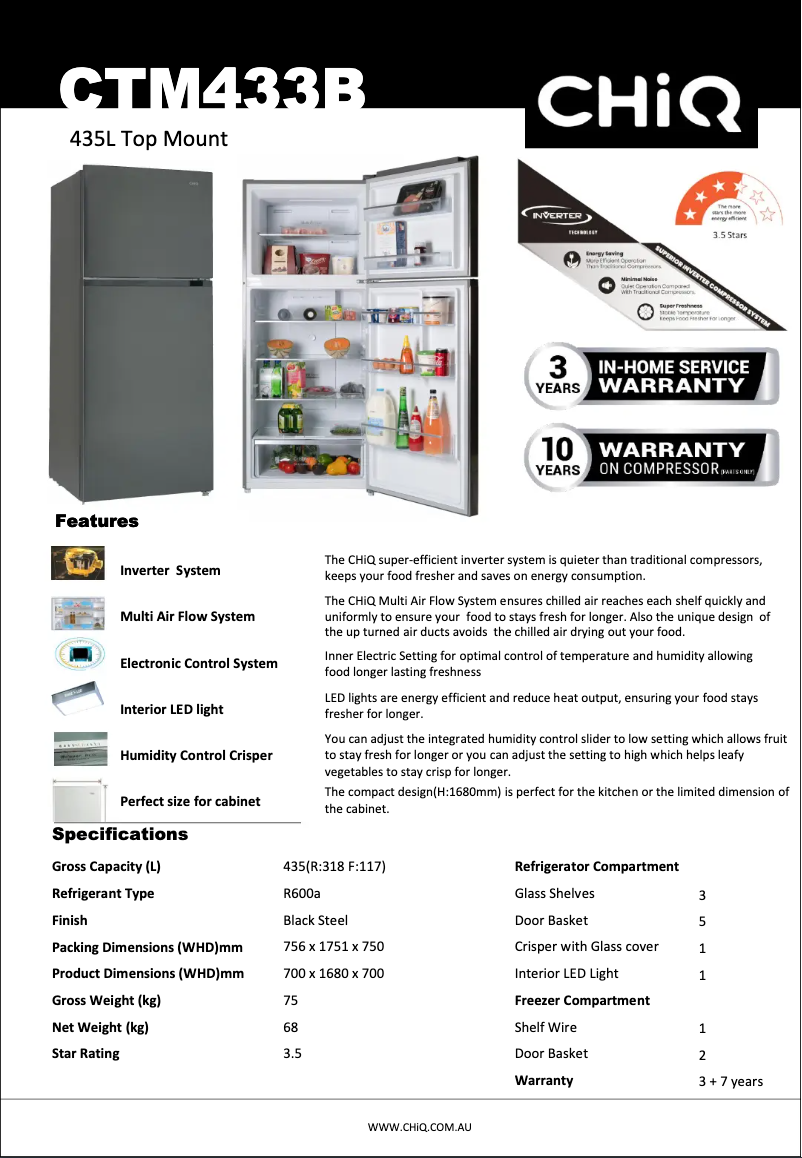 Page 1 de la notice Fiche technique CHiQ CTM433B