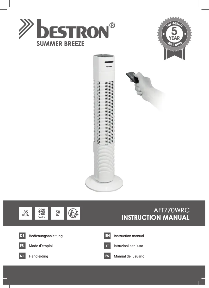Page n°1 - Manuel utilisateur Bestron AFT770WRC