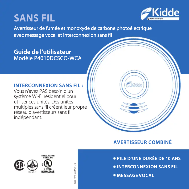 Page 1 de la notice Manuel utilisateur Kidde P4010DCSCO-WCA