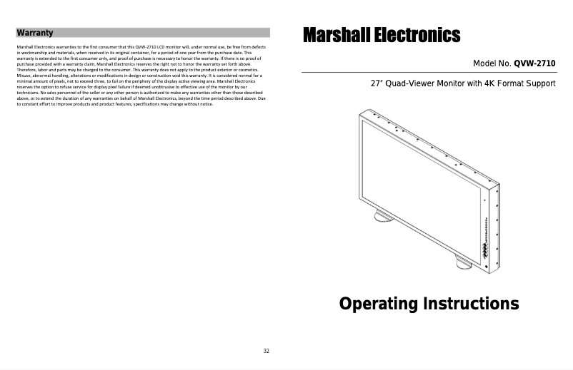 Page 1 de la notice Manuel utilisateur Marshall QVW-2710
