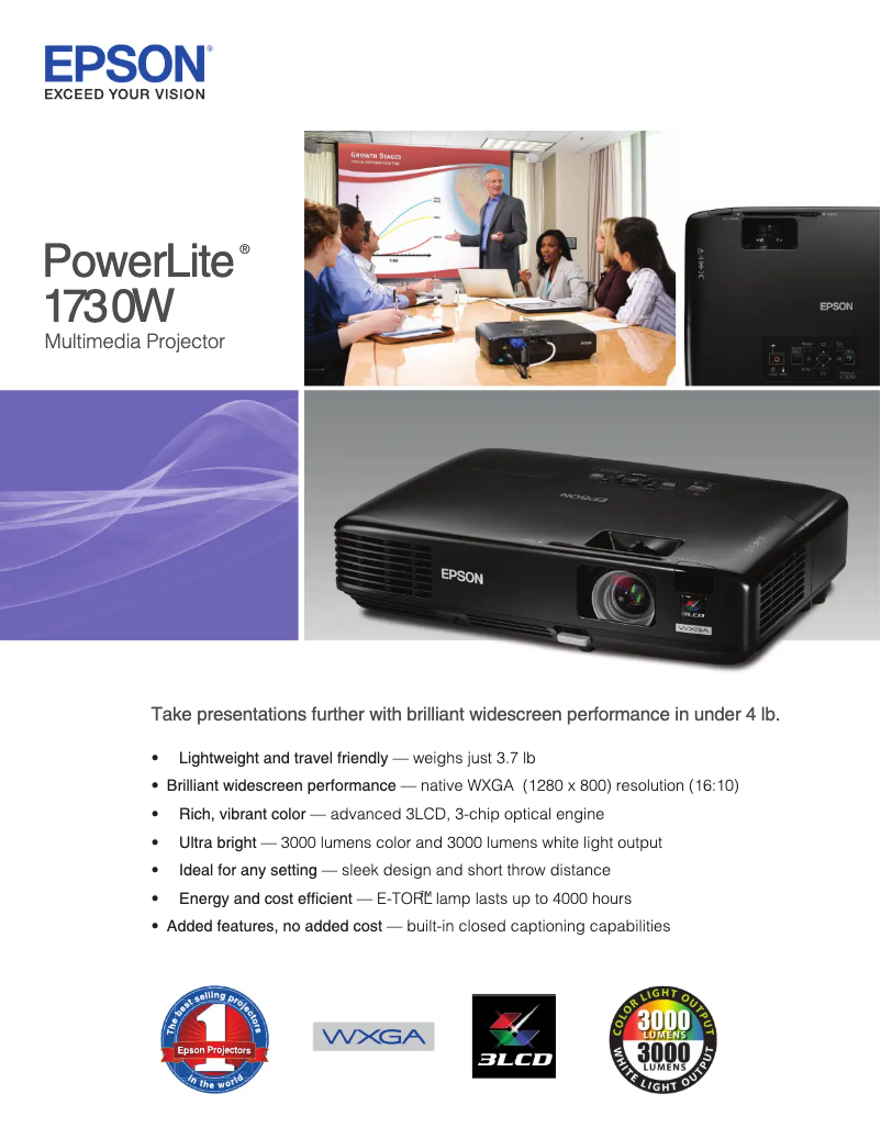 Page 1 de la notice Brochure Epson PowerLite 1730W