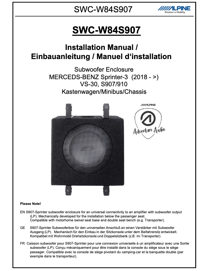 Image de la première page du manuel de l'appareil SWC-W84S907
