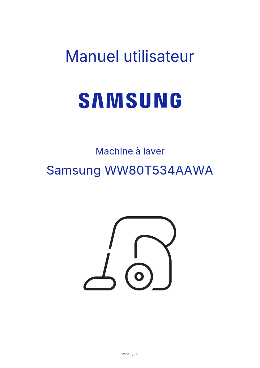 Image de la première page du manuel de l'appareil WW80T534AAWA