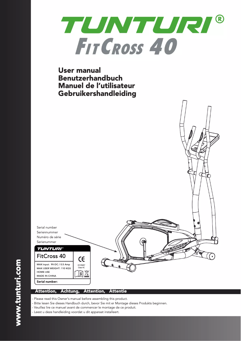 Page n°1 - Manuel utilisateur Tunturi FitCross 40 Rear