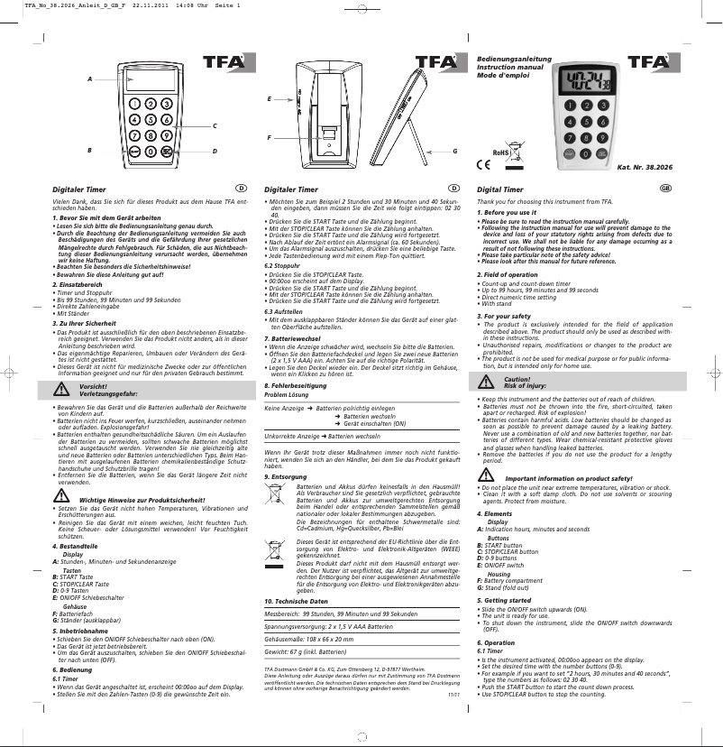 Page 1 de la notice Manuel utilisateur TFA 38.2026