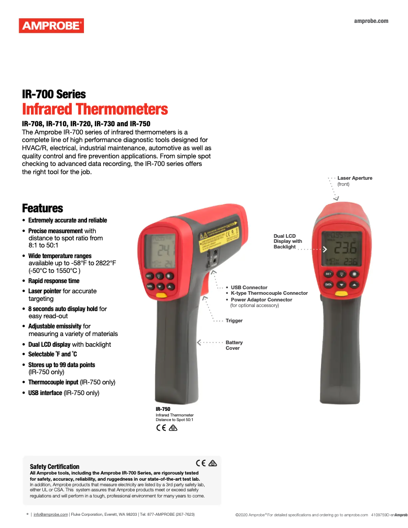 Page 1 of the manual Technical Sheet Amprobe IR-720
