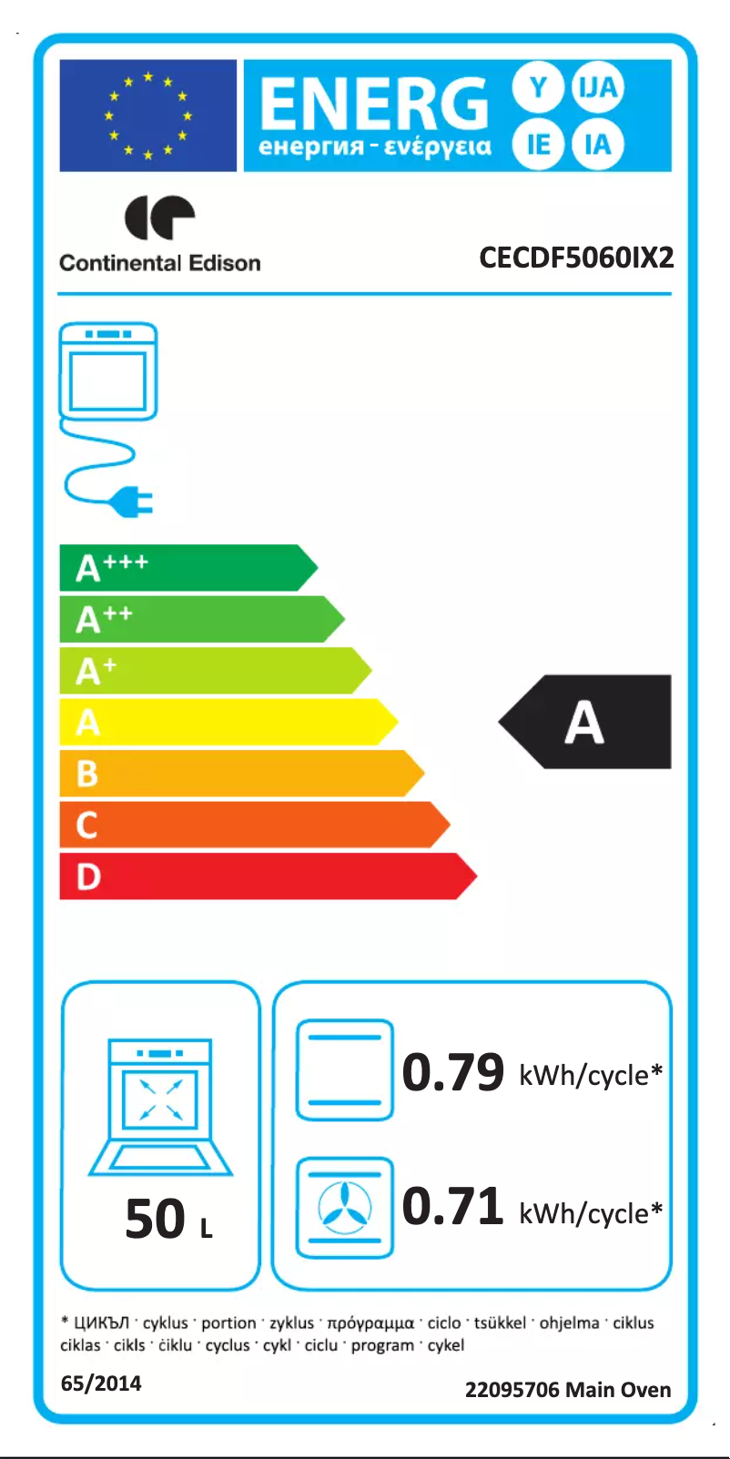 Page 1 of the manual Energy Label Continental Edison CECDF5060IX2