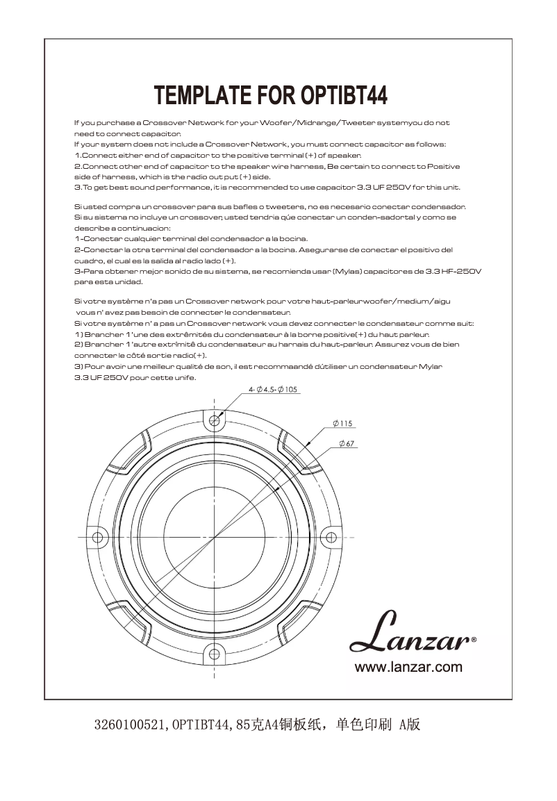 Page n°1 - Manuel utilisateur Lanzar OPTIBT44