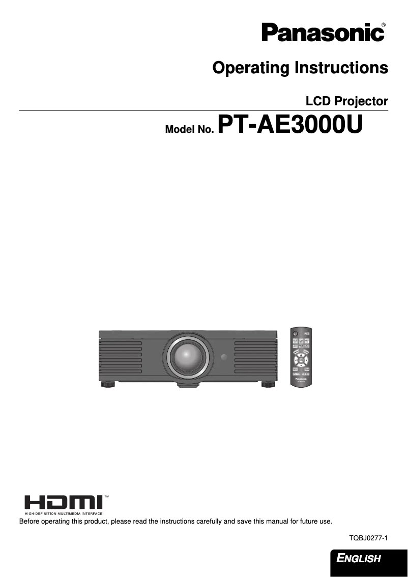 Image de la première page du manuel de l'appareil PT-AE3000U