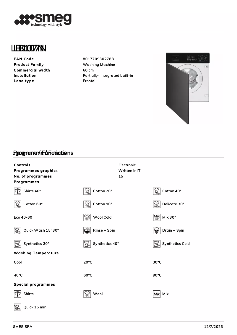 Page n°1 - Fiche technique Smeg LB107N