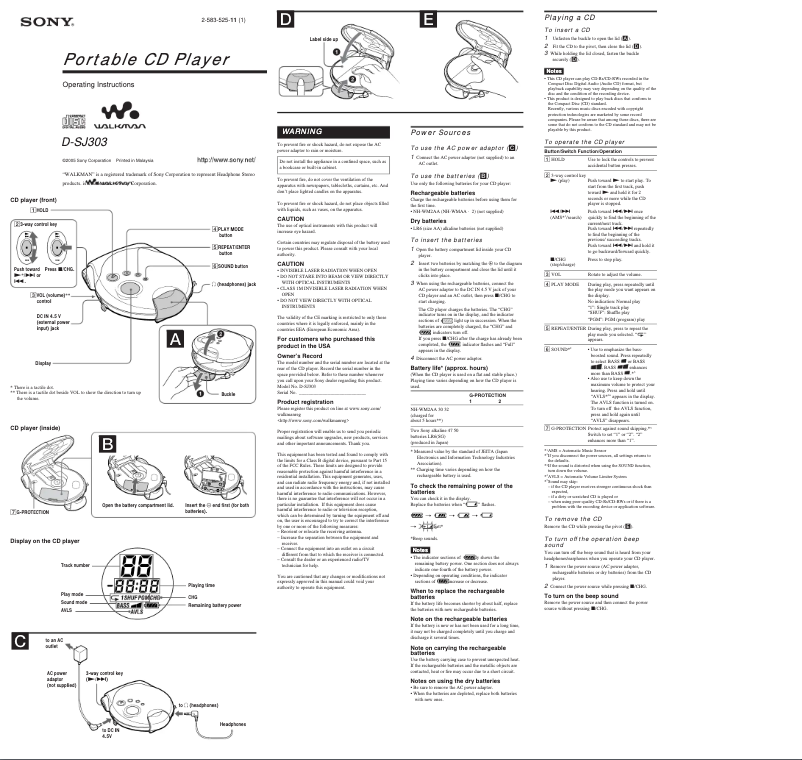 Página 1 del manual Manual de usuario Sony Walkman D-SJ303