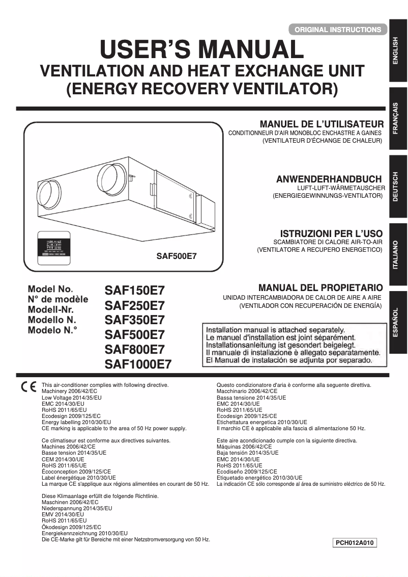 Page n°1 - Manuel utilisateur Mitsubishi SAF250E7