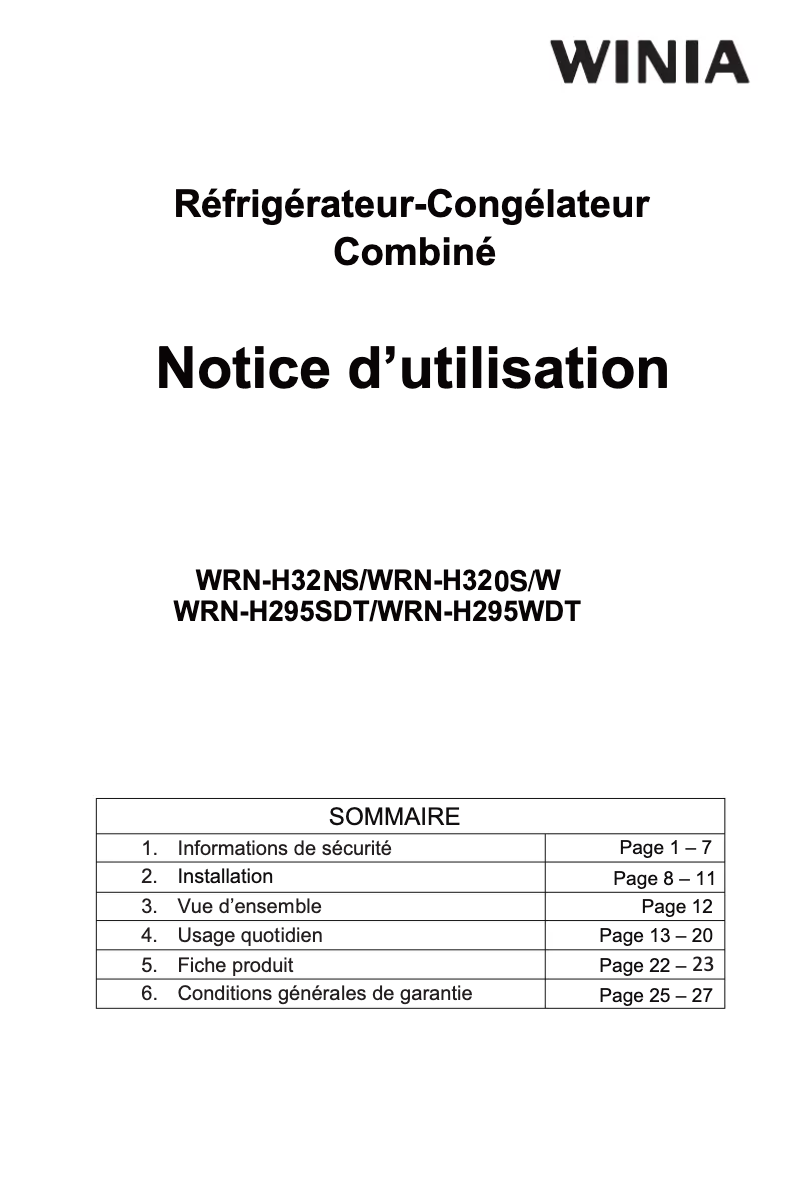 Image de la première page du manuel de l'appareil WRN-H32NS