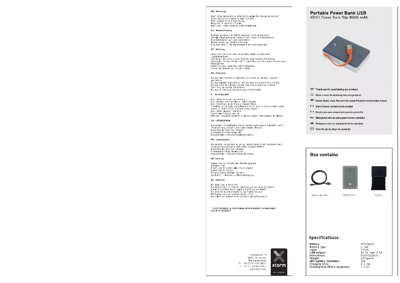 Image de la première page du manuel de l'appareil Li-ion, 9000 mAh