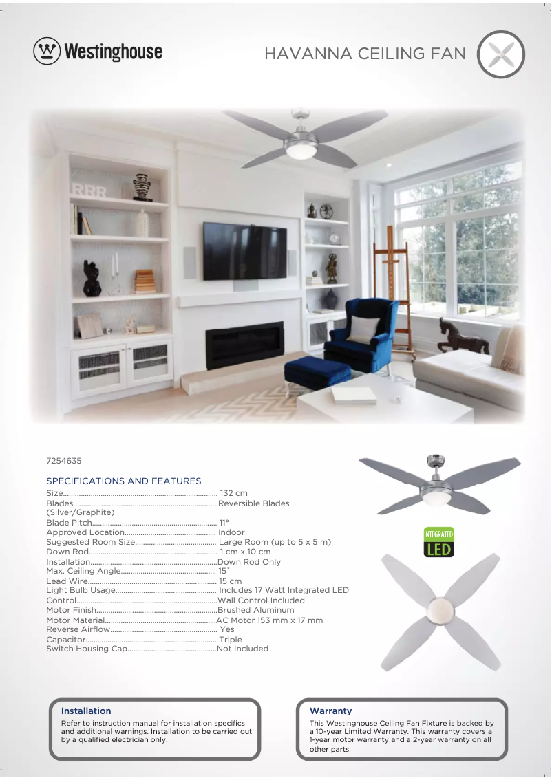 Página 1 del manual Ficha técnica Westinghouse 7254635