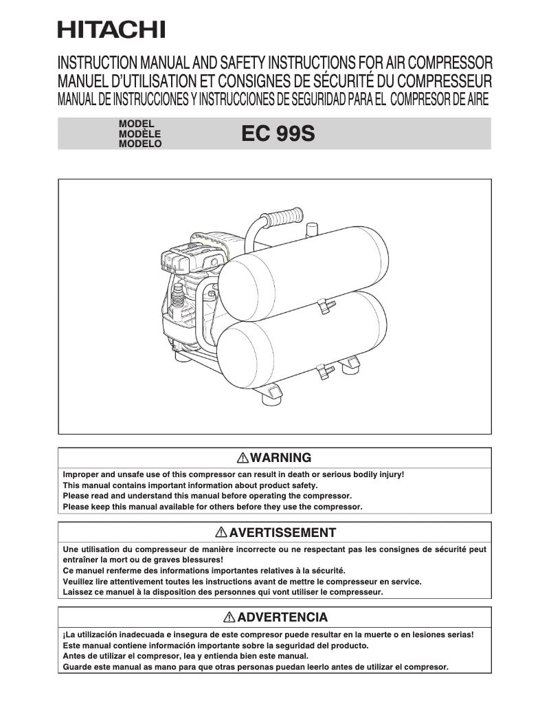 Page n°1 - Manuel utilisateur Hitachi EC 99S