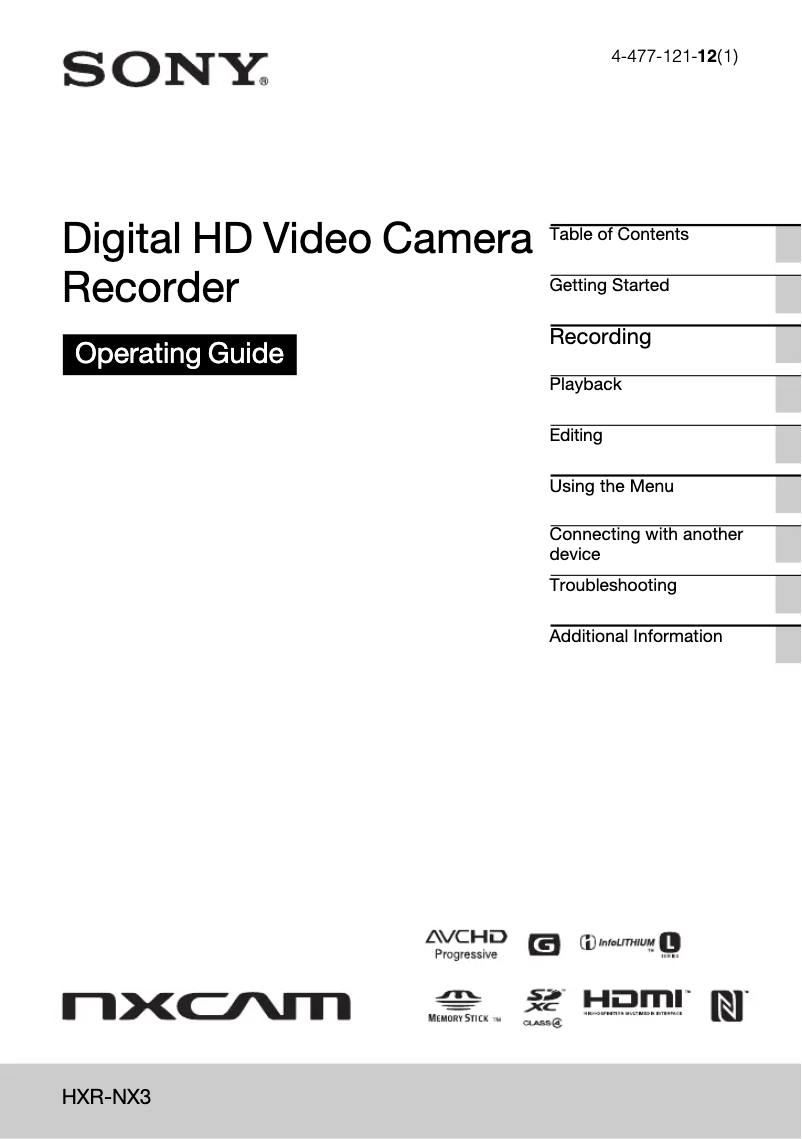 Page 1 de la notice Manuel utilisateur Sony NXCAM HXR-NX3