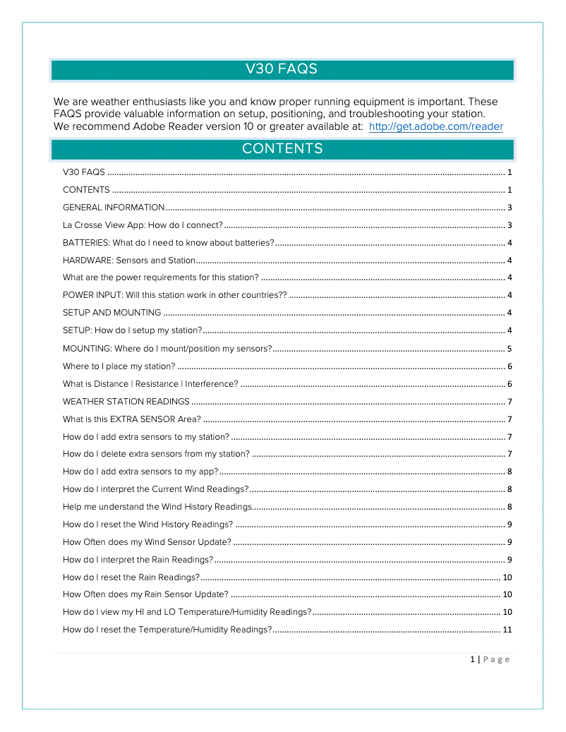 Page n°1 - FAQ La Crosse Technology V30