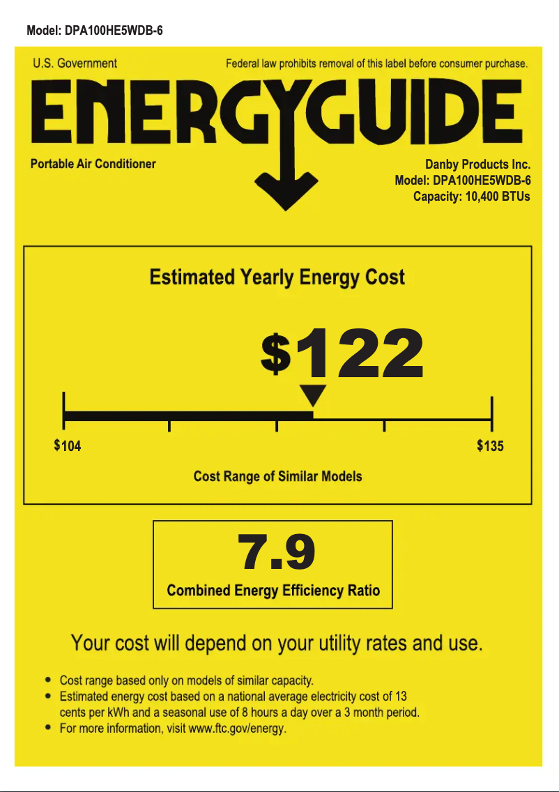 Página 1 del manual Etiqueta energética Danby DPA100HE5WDB-6