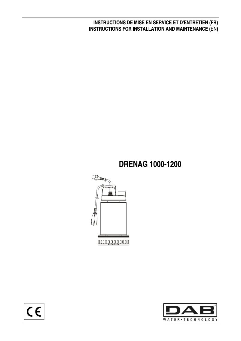 Page n°1 - Manuel utilisateur DAB DRENAG 1000-1200