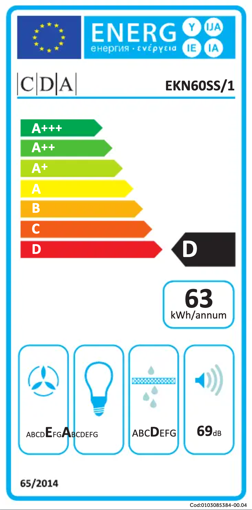 Page n°1 - Label énergétique CDA EKN60BL