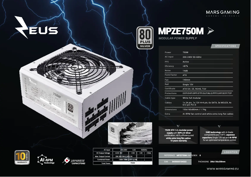 Page 1 de la notice Fiche technique Mars Gaming MPZE750M