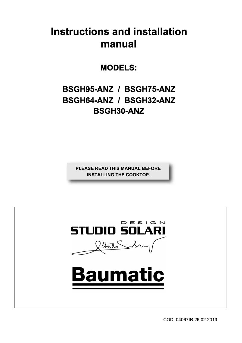 Page 1 de la notice Manuel utilisateur Baumatic BSGH75