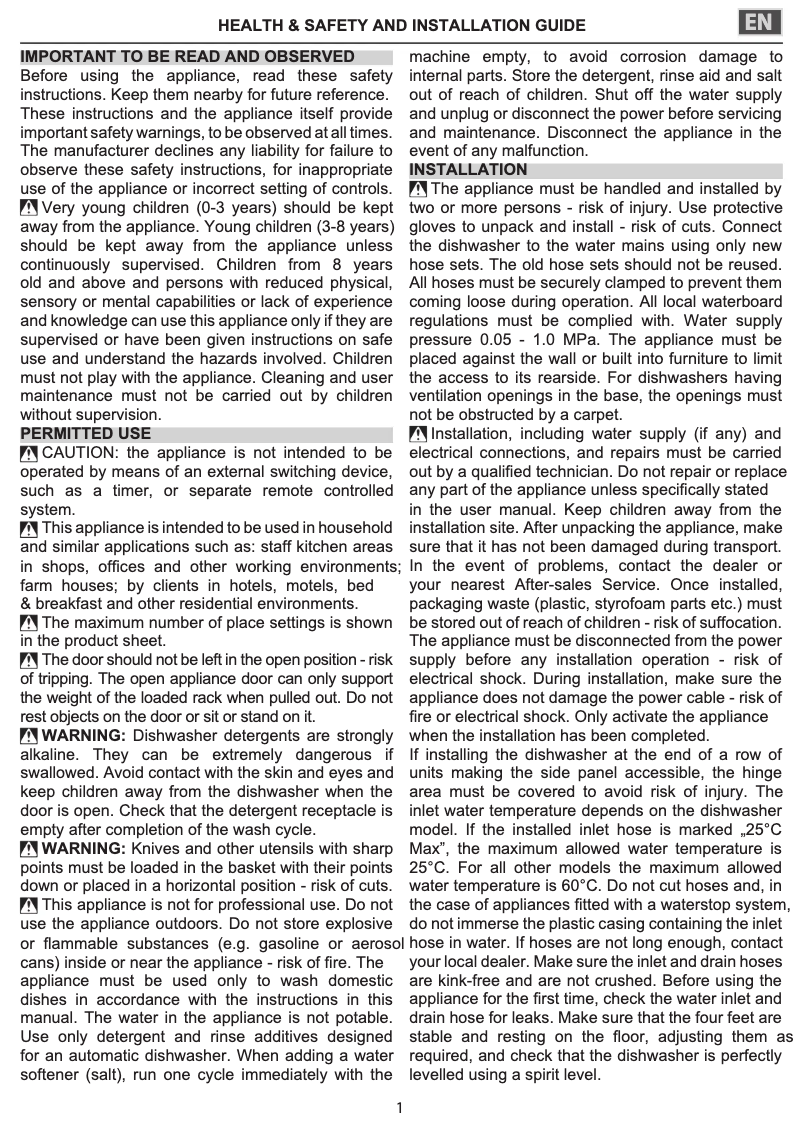 Page 1 de la notice Instructions de sécurité Whirlpool WIC 3C23 PEF