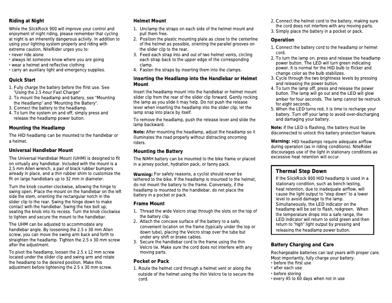 Page n°1 - Manuel utilisateur NiteRider SlickRock 900