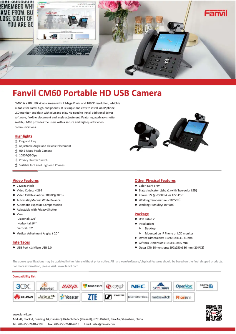 Page 1 de la notice Manuel utilisateur Fanvil CM60