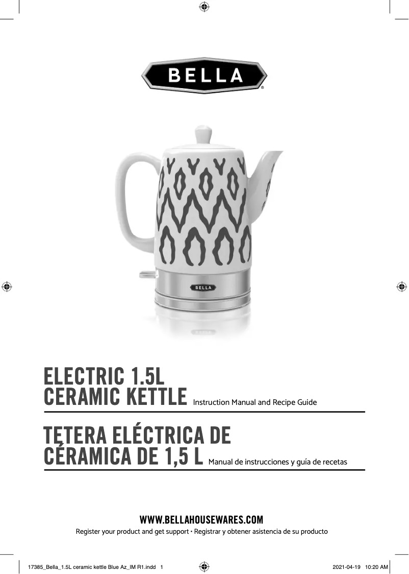Page n°1 - Manuel utilisateur Bella Electric 1.5L Ceramic Kettle