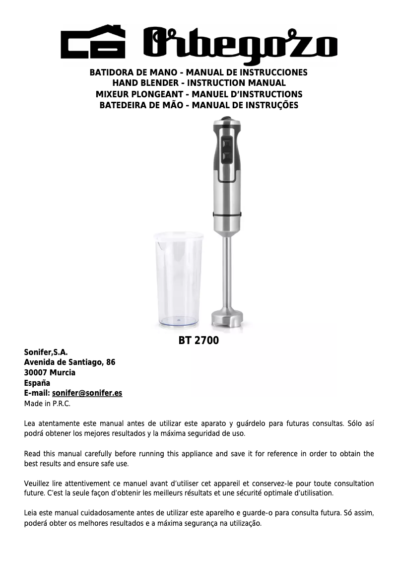 Image de la première page du manuel de l'appareil BT 2700