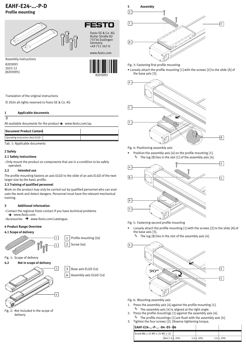 Page n°1 - Manuel utilisateur Festo EAHF-E24-60-P-D4