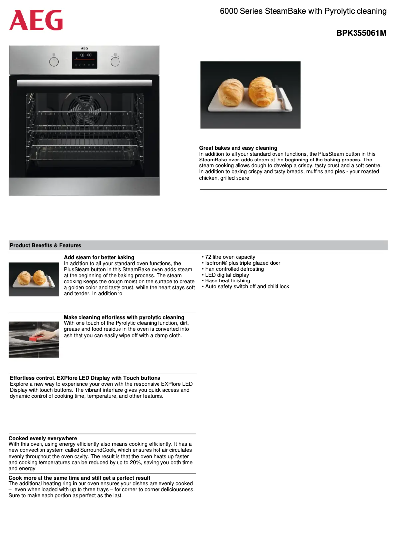 Page 1 de la notice Fiche technique AEG BPK355061M